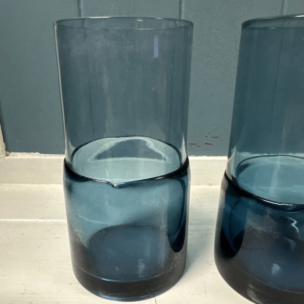 Pier‎ 1 Imports Double Dipped Teal BLUE 3 Hand-Blown Glass Tumblers Replacement